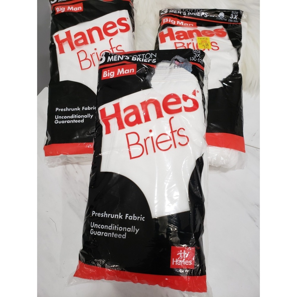 9 PAIR‎ VTG 1990 Hanes Underwear Big Man Briefs Men 3XL 50-52 Deadstock White